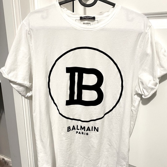 Balmain White Flock Logo Tshirt - Picture 2 of 3
